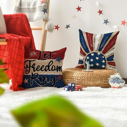 AVOIN Colorlife Throw Pillow Covers - 4th of July Patriotic Stars & Fireworks | 18x18 Inch USA Flag Cushion Set of 4
