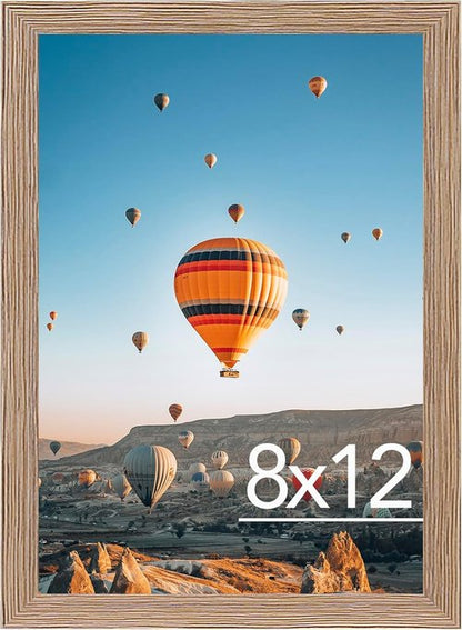 JCJMY 8x12 Picture Frame - Rustic Brown Wall Mount or Tabletop Display with Shatter-Resistant Plexiglass