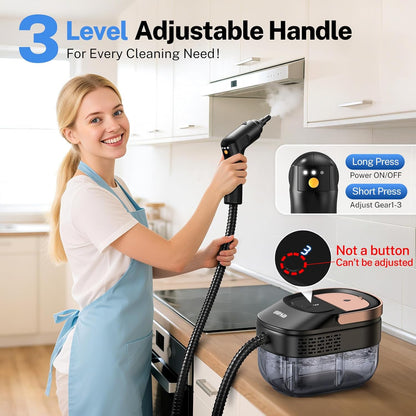 ODSD Steam Cleaner - 3-Level Adjustable Handheld Steamer for Home & Car | 15s Heat-Up, 1.6L Tank, 15 Accessories