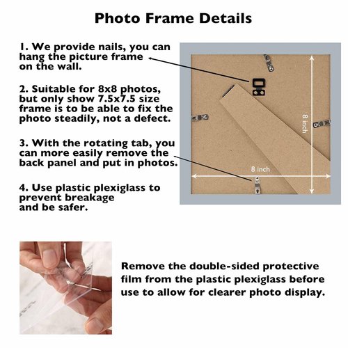 JCJMY 8x8 Picture Frame for Wall Hanging or Tabletop, 8 x 8 Square Wall Gallery Poster Photo Frame with Durable Shatter Resistant Plexiglass,Rustic White