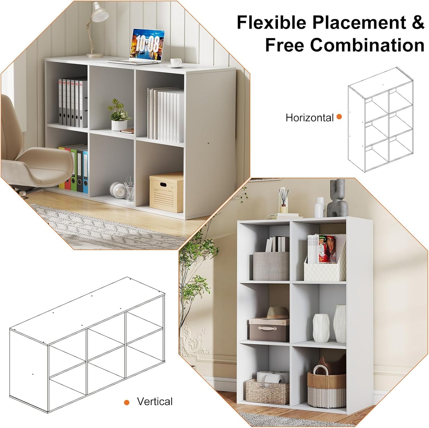 Sweetcrispy 6 Cube Storage Organizer - Versatile Open Cube Bookshelf with Removable Back Panels | 36" L x 11.6" W x 24" H, White