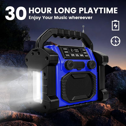 Ottosing 30W Jobsite Radio Speaker IPX66 Waterproof Bluetooth FM Clock LED Light – Blue