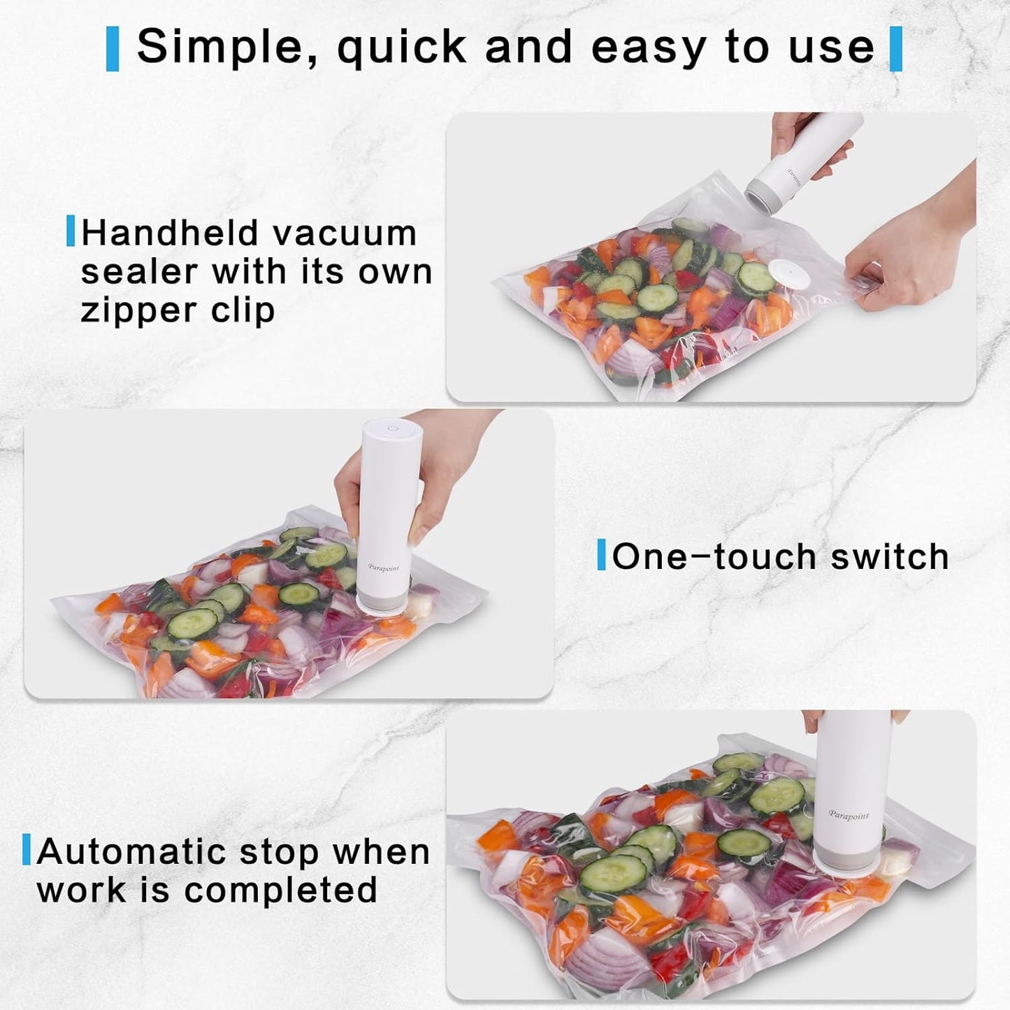 Skiennix Handheld Vacuum Sealer - Powerful Portable Food Sealer with 20 Reusable Bags