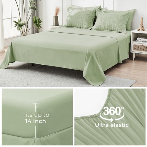 HYMOKEGE Light Green Twin XL Comforter Set Seersucker 5 Pieces, All Season Luxury Bed in a Bag for Bedroom, Bedding Set with Comforter, Sheets, Pillowcase & Sham