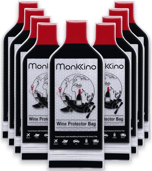 (All-Around Protection) 9 PACK Reusable Wine Bottle Travel Protector Bags, Leakproof Wine Sleeves for Suitcase, Airplane, Safe and Durable Bubble Wrap