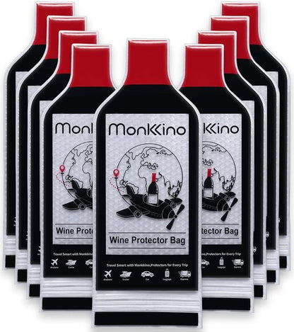 (All-Around Protection) 9 PACK Reusable Wine Bottle Travel Protector Bags, Leakproof Wine Sleeves for Suitcase, Airplane, Safe and Durable Bubble Wrap