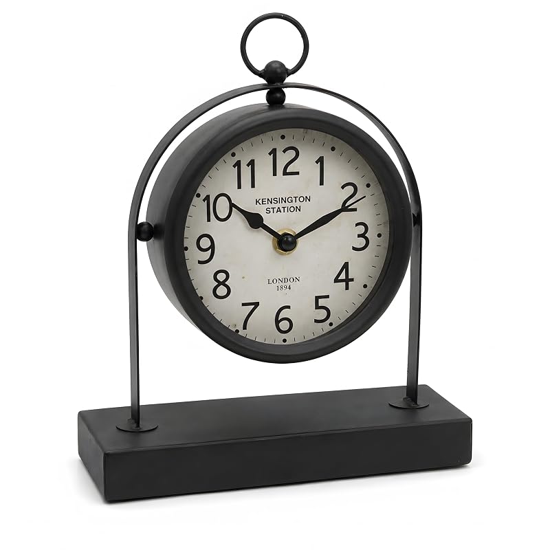 Vintage Black Table Clock with Glass Cover – Silent Mantel Desk Clock