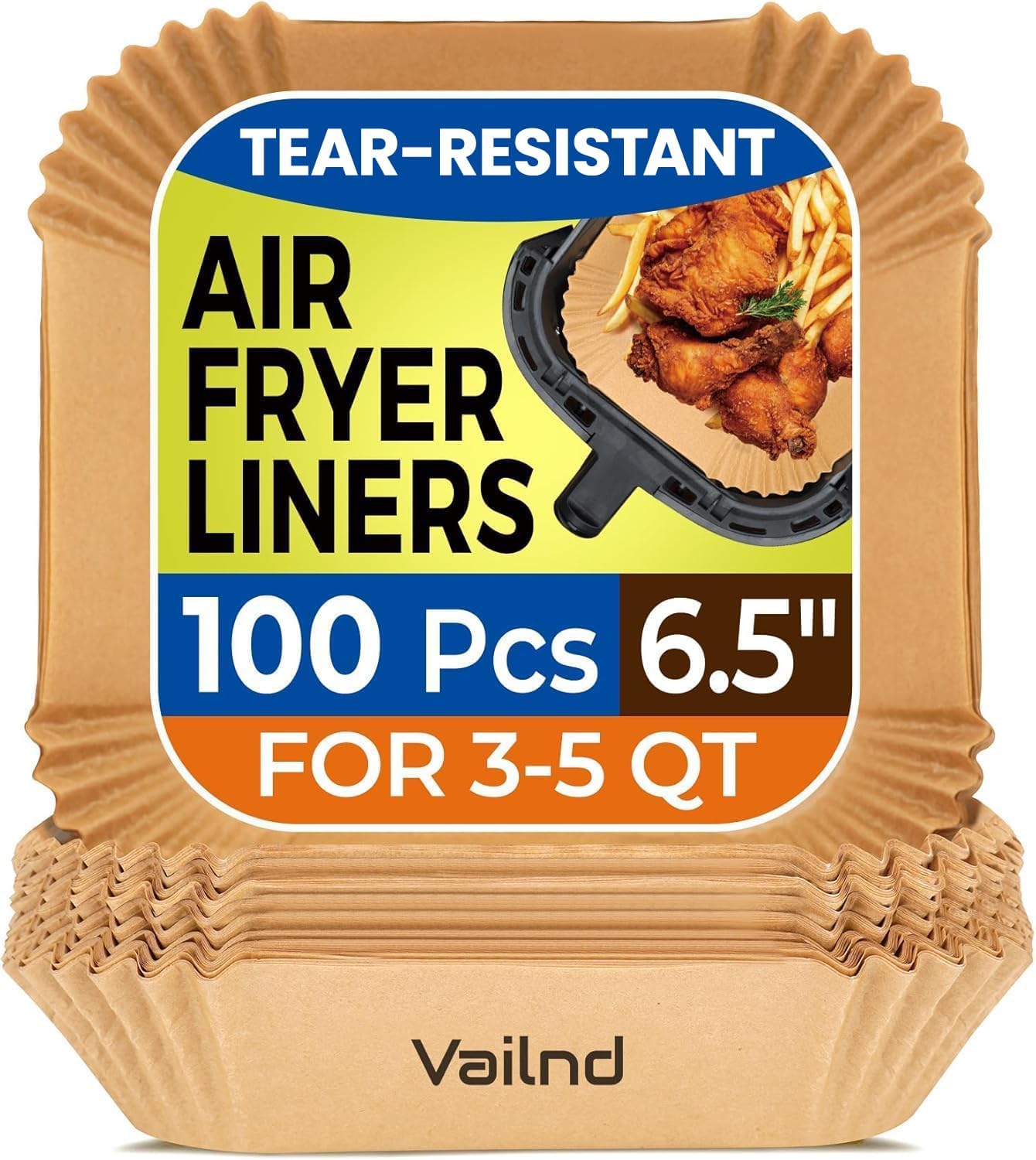 Air Fryer Paper Liners - 100PCS 6.5IN Square Non-Stick Parchment Sheets for Baking & Roasting