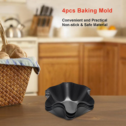 Skiennix Tortilla Pan Set - 4-Piece Non-Stick Carbon Steel Taco Shell Makers | Flower-Shaped Design (Black)