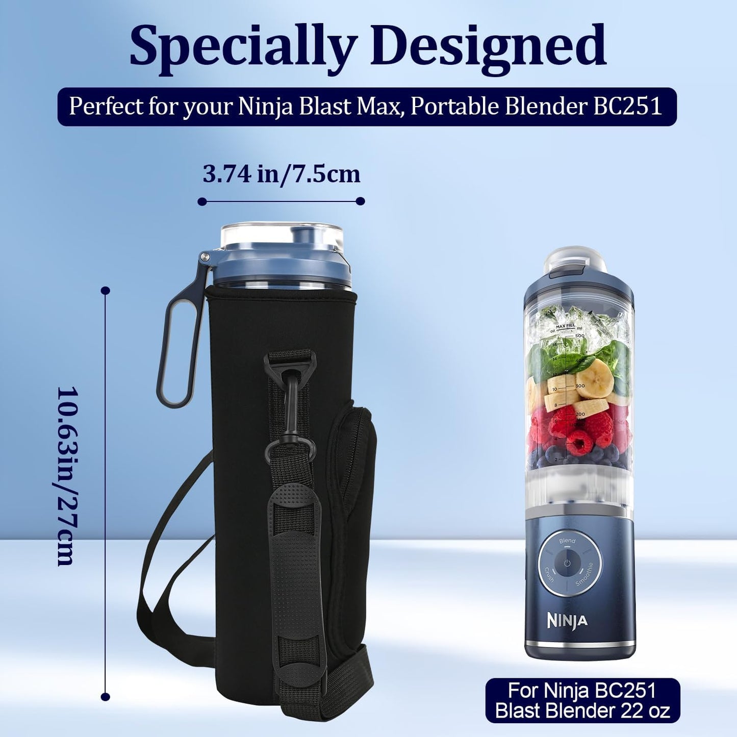 Ninja Storage Sleeve Bag - Portable Blender with Shoulder Strap & Accessory Pocket | 22 oz (Black)
