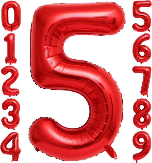 Red 5 Balloons by [Brand Name] - 40 Inch Foil Mylar Helium Number Balloon for Birthday & Anniversary Decor