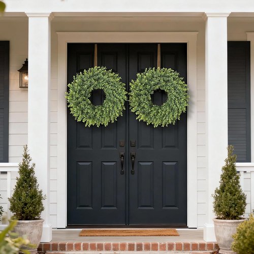 Boxwood Wreath - 26" Artificial Greenery for Front Door | Large Faux Plant Decor for Home & Outdoor