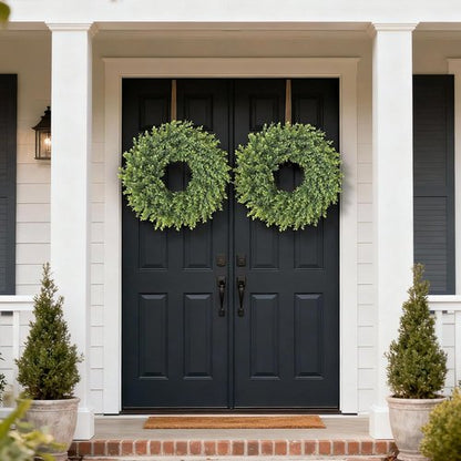 Boxwood Wreath - 26" Artificial Greenery for Front Door | Large Faux Plant Decor for Home & Outdoor