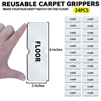 Rug Carpet Non Slip Grippers, Reusable Rug Tape Pads, No Damaging for Hardwood Floors, Strong Hold Carpet Corner Stickers for Area Rugs Flat, Removable, 8Pcs