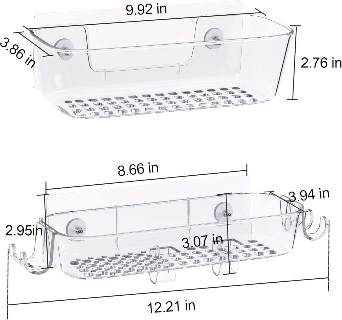 TZAMLI Clear Shower Caddy - Rustproof Wall-Mounted Organizer with Razor Holder & Hook | 2 Pack