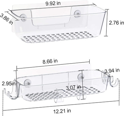 TZAMLI Clear Shower Caddy - Rustproof Wall-Mounted Organizer with Razor Holder & Hook | 2 Pack