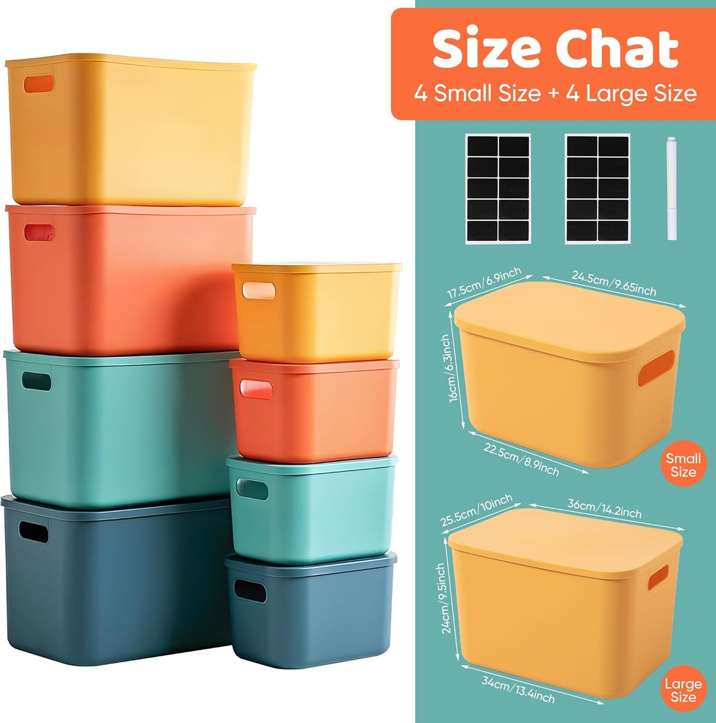 Plastic Storage Bins with Lid - Stackable Organizing Containers for Home & Office | 4 Large & 4 Small