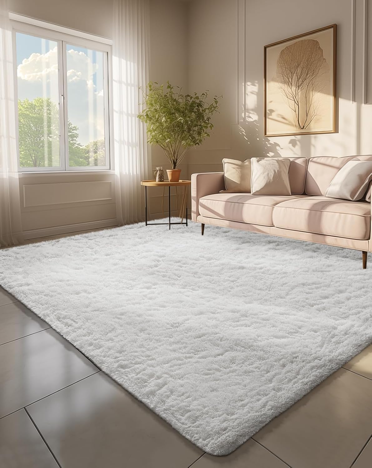 Ophanie 6x9 White Area Rug - Large Fluffy Shag Carpet for Living Room & Bedroom Decor