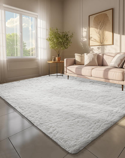 Ophanie 6x9 White Area Rug - Large Fluffy Shag Carpet for Living Room & Bedroom Decor