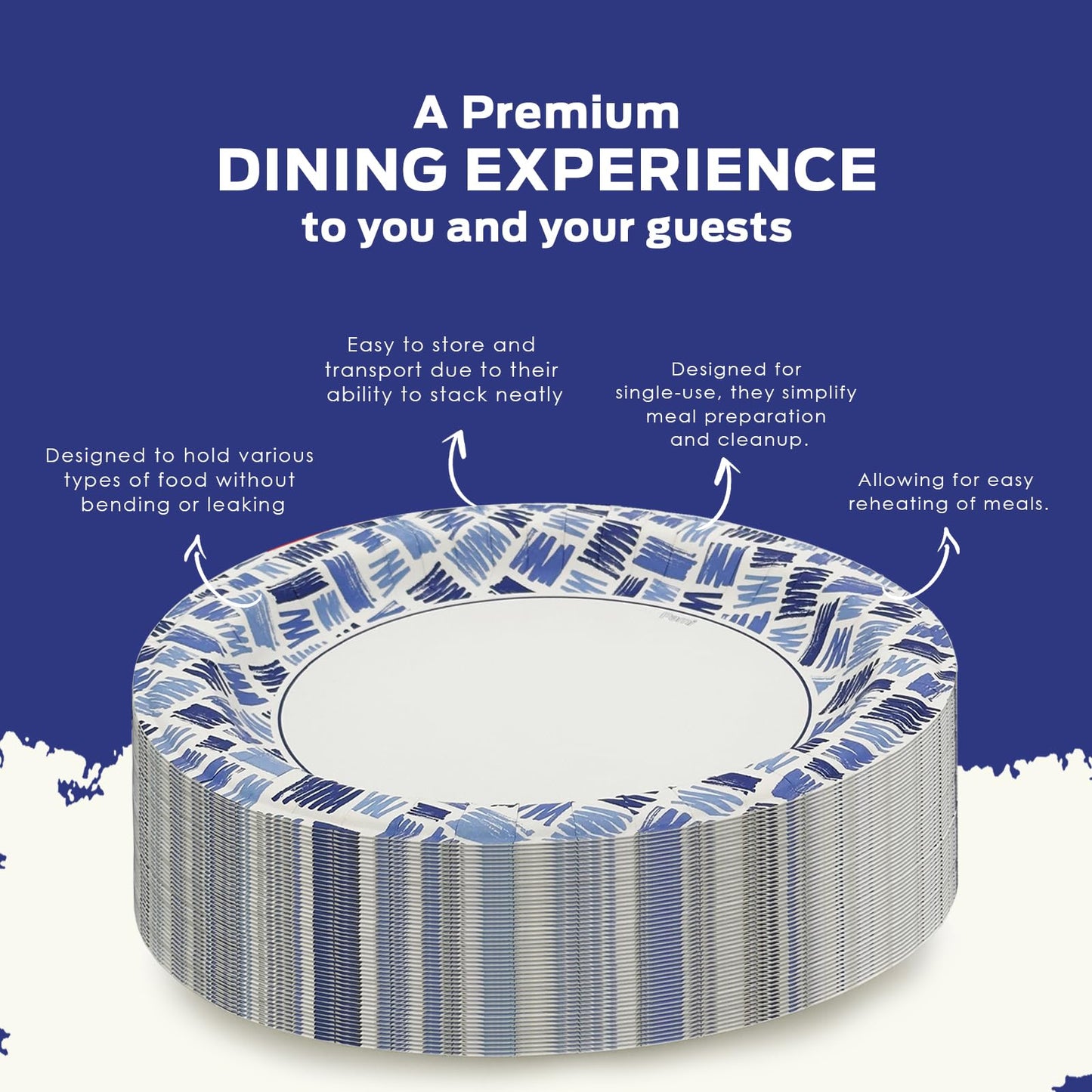 PAMI Heavy-Duty Disposable Small Round Paper Dishes | Microwave-Safe, Oil, Water & Cut Resistant (7 Inch Plate 50 Blue)