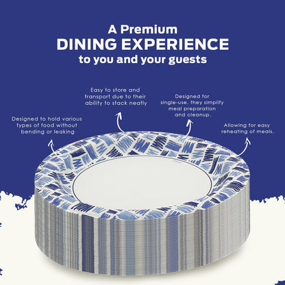 PAMI Heavy-Duty Disposable Small Round Paper Dishes | Microwave-Safe, Oil, Water & Cut Resistant (7 Inch Plate 50 Blue)