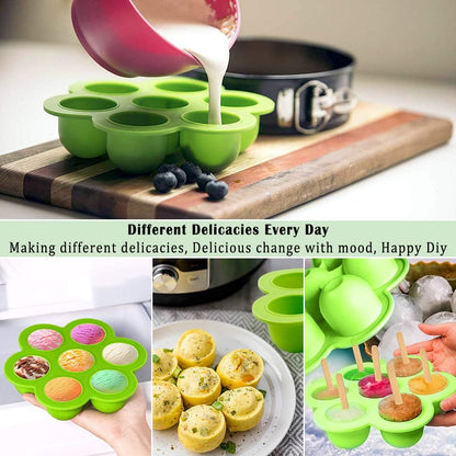 ROTTAY Silicone Egg Bites Molds - 7-Piece Set with Steamer Rack & Heat-Resistant Handles for Instant Pot