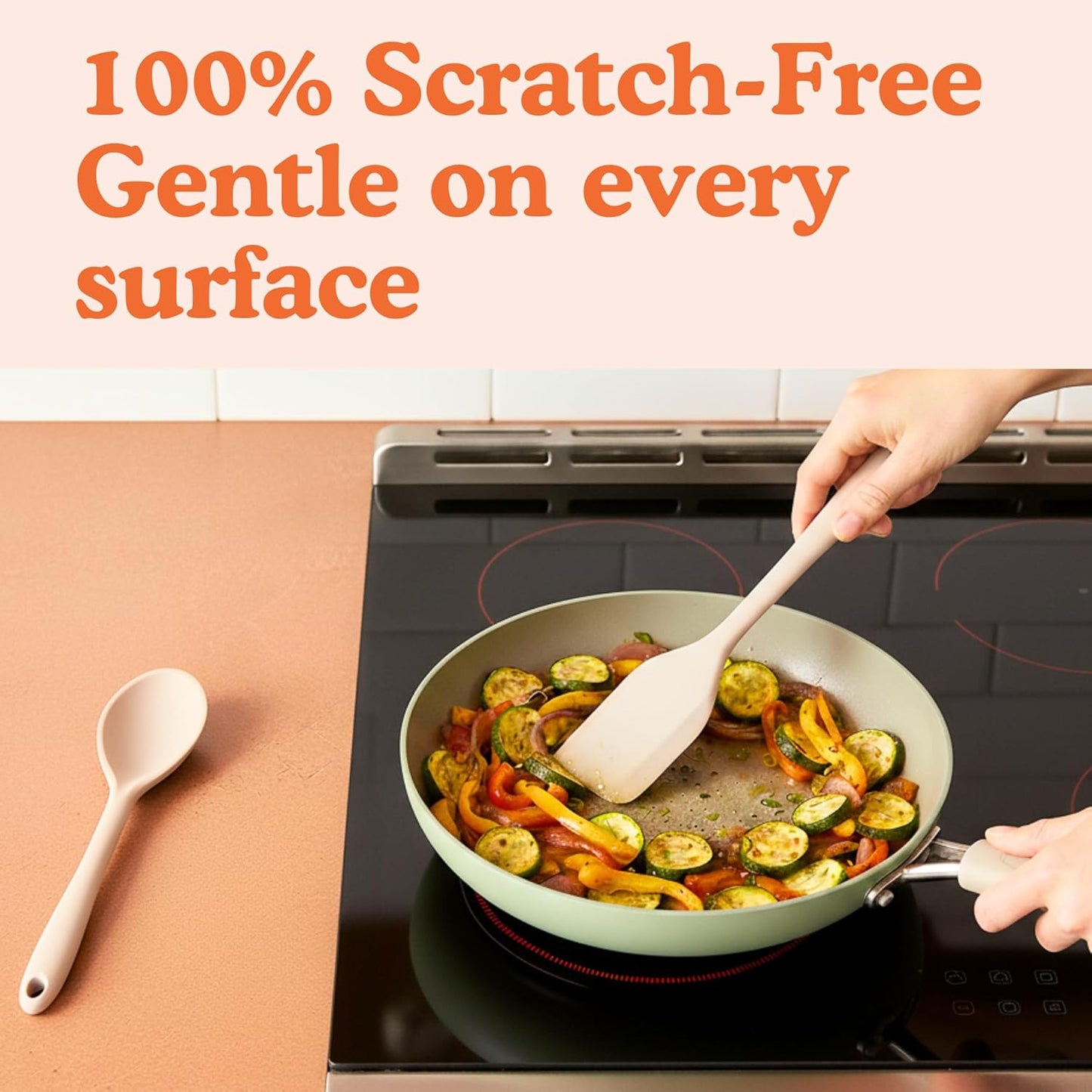 Skiennix Non-Toxic Silicone Kitchen Utensil Set - 8-Piece Non-Scratch Cooking Tools, Heat Resistant 500°F, Beige