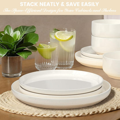 Skiennix Dinnerware Set - 12-Piece Scratch Resistant Plates & Bowls for 4 | Ceramic, Microwave & Dishwasher Safe, Cream White