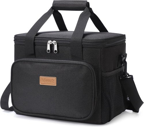 Lifewit Insulated Lunch Bag - Large Soft Cooler Tote for Adults | Black 24-Can Capacity (15L)