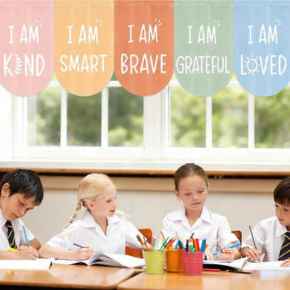 Boho Classroom Curtains 6-Piece Set 35 x 23 in - Positive I Am Affirmation