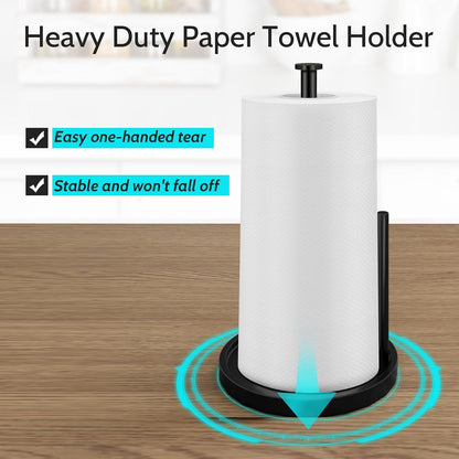 Stainless Steel Paper Towel Holder - Freestanding Design with Anti-Slip Weighted Base | Black