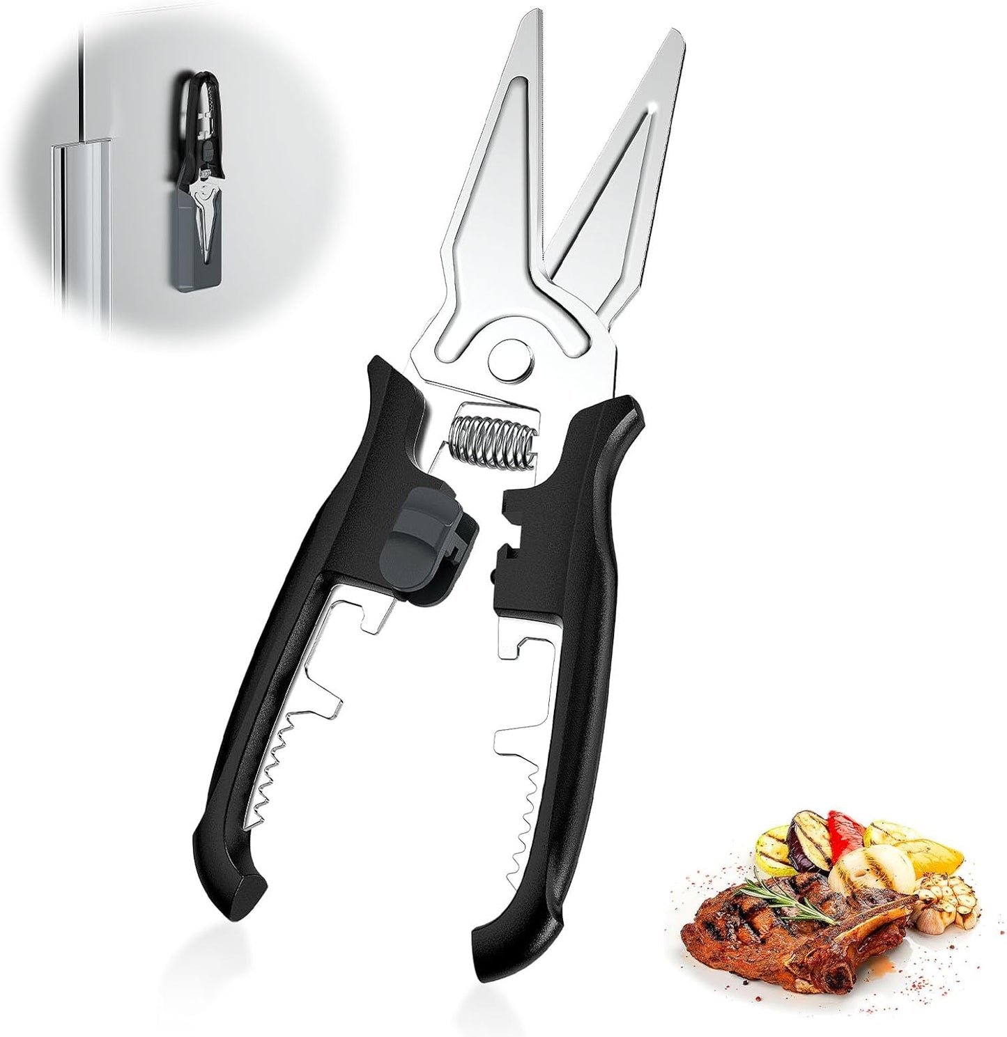 Skiennix Multifunctional Kitchen Scissors - Heavy-Duty Stainless Steel Shears with Magnetic Holder & Safety Lock