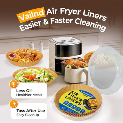 Vailnd Air Fryer Liners - 200 Pcs Non-Stick 8" Round Parchment Paper for 5-8 Qt Air Fryers & Baking