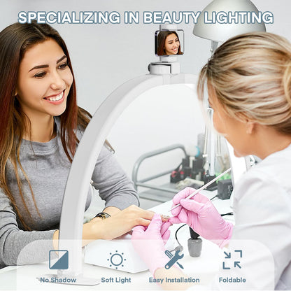 MYSWEETY Foldable Half Moon Light for Nail Desk, 29 Inch Led Nail Tech Desk Lamp, Half Moon Table Lamp with Phone Holder, 3000-6500K Esthetician Lash Light for Eyelash Extensions, Tattoo, Eyebrow