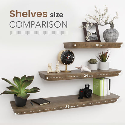 Wood Floating Shelves - 16 Inch Set of 2 | Stylish Bathroom & Bedroom Wall Storage - American Walnut Finish