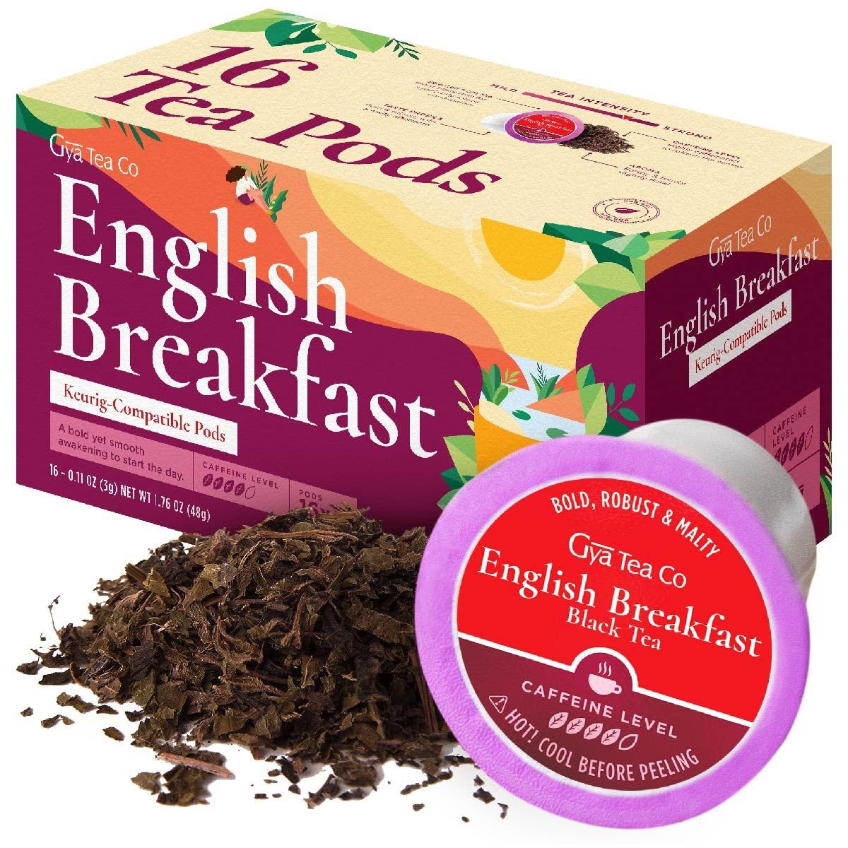 Gya Tea Co English Breakfast Tea K Cups for Keurig - Highly Caffeinated English Breakfast K Cup Tea Pod for Keurig - K Cup Tea Pods for Keurig - K Cup Black Tea Pods for K-Cup Brewing