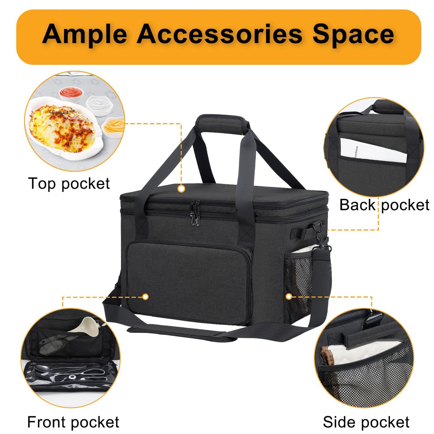 Wigojoy Slow Cooker Carrying Bag, Double Layer Insulated Design Slow Cooker Carrier with Removable Hard Liner and Pot Lid Fastener for 6-8 Quart Crock Pot, Black