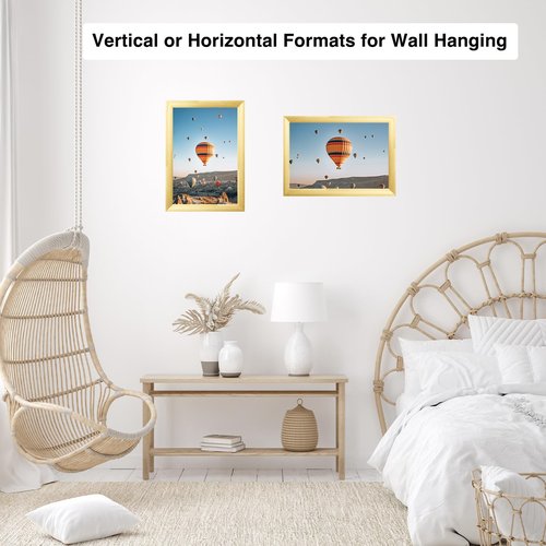 JCJMY 5x8 Picture Frame Gold for Wall Hanging or Tabletop, Wall Mounting Horizontally or Vertically, 5 x 8 Wall Gallery Poster Photo Frame with Durable Shatter Resistant Plexiglass, Gold