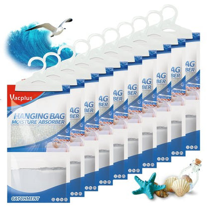 Vacplus Moisture Absorbers, Hanging Closet Dehumidifier Bags, Humidity Packs, Desiccant, Closet Dehumidifiers with Ocean Breeze Fragrance, 10 Pack, 9.8 OZ