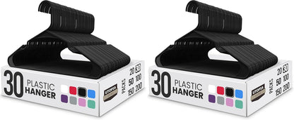 Utopia Home Clothes Hangers - Durable Space-Saving Plastic Coat Hangers with Shoulder Grooves | 60 Pack - Black
