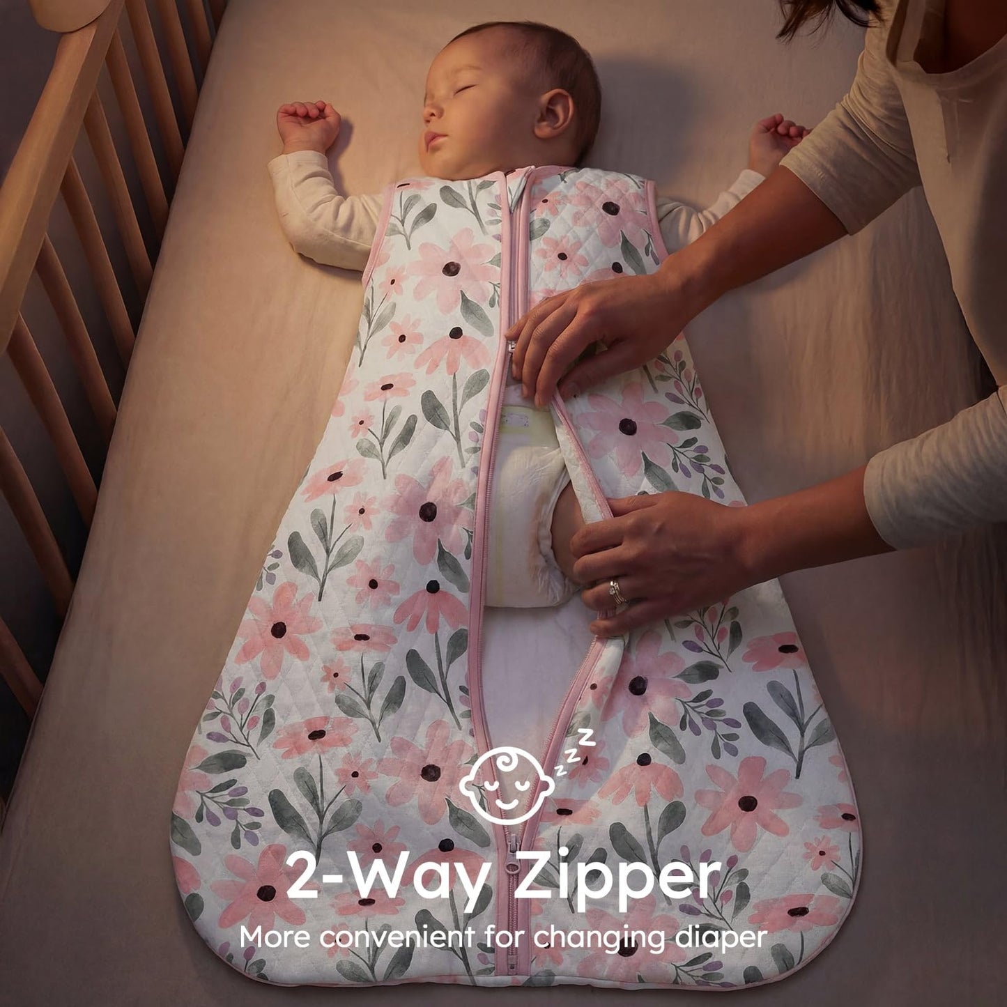 Yoofoss Baby Sleep Sack 6-12 Months 1.0 Tog Sleep Sack Organic Cotton Wearable Blanket for Infants 2-Way Zipper Quilted Sleeping Sacks(Medium)