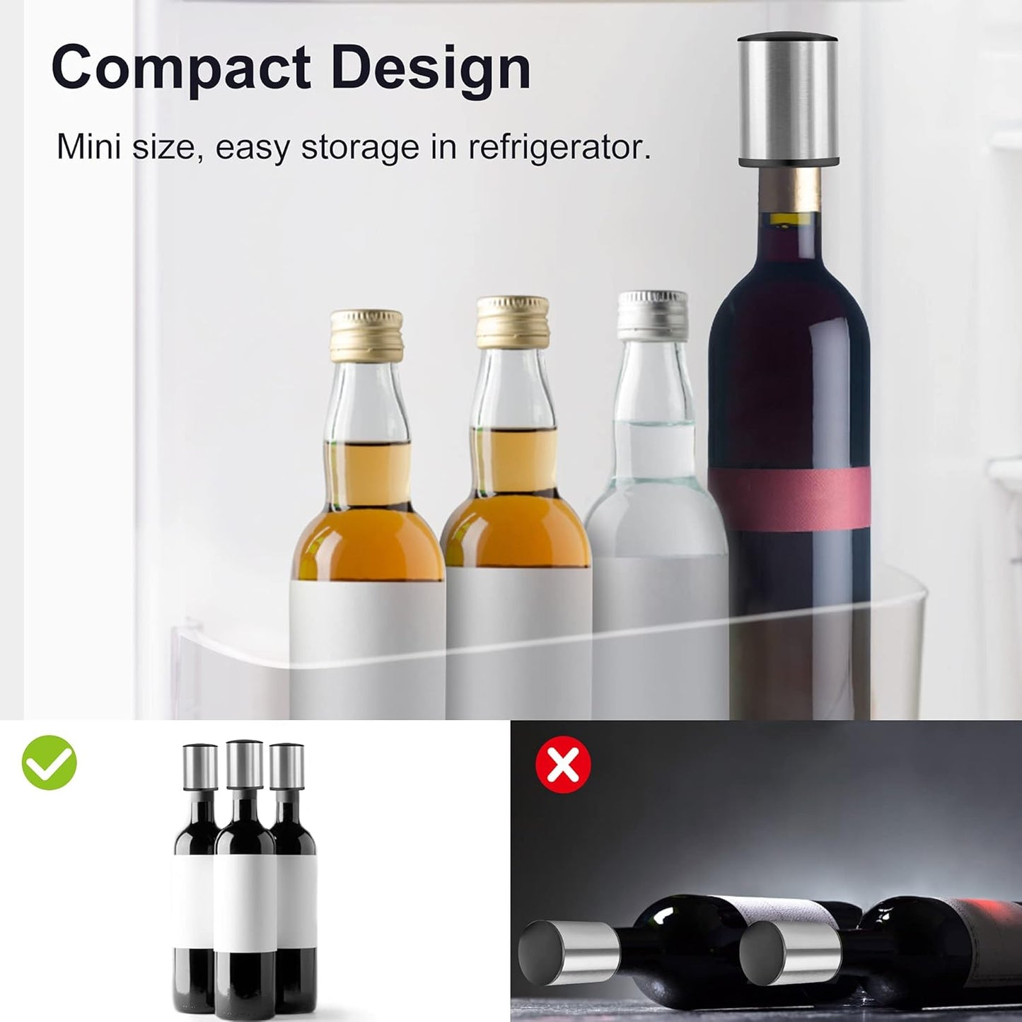 Wine Stopper - HOOMIL 𝟮 𝐏𝐚𝐜𝐤 Stainless Steel Vacuum Wine Bottle Stoppers, Reusable Wine Saver, Wine Accessories Gift for Friends, Family, Wine Lovers - Silver