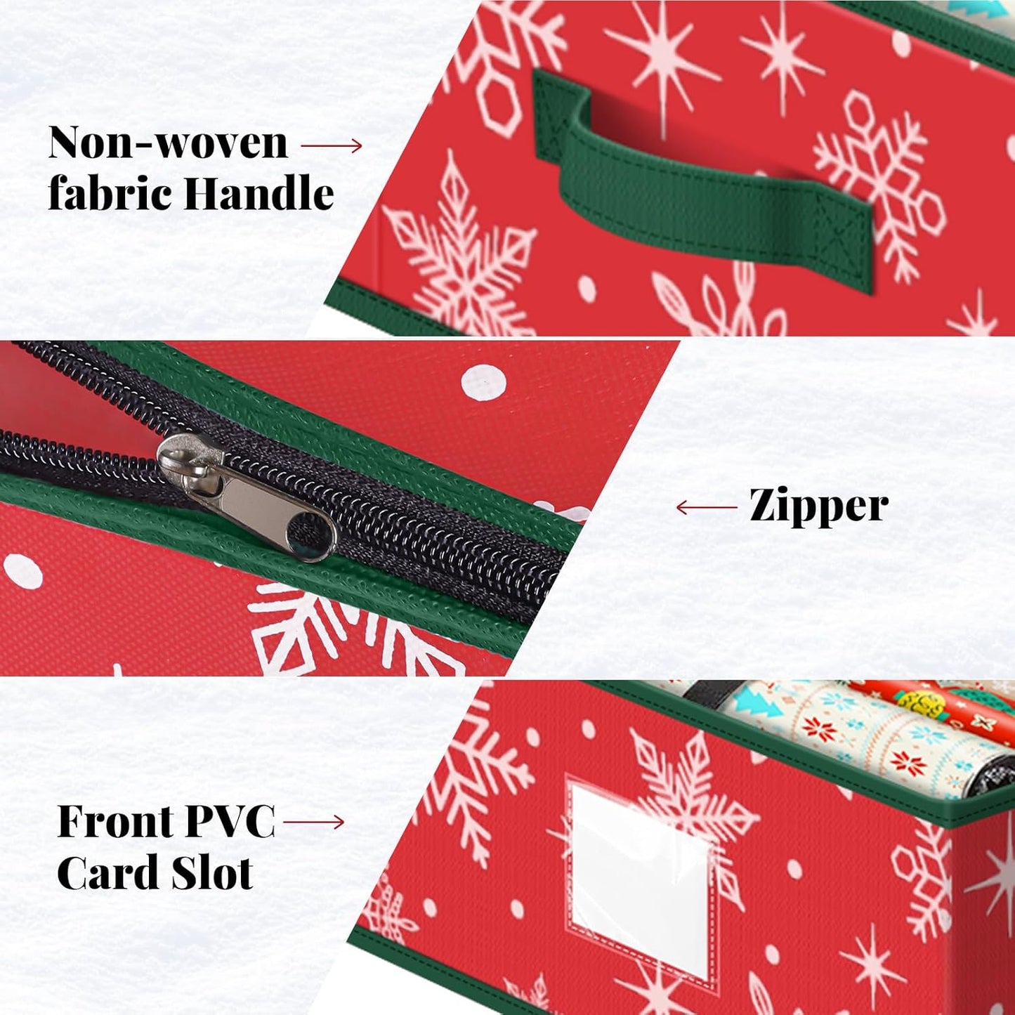 StorageRight Wrapping Paper Organizer - Holiday Gift Wrap Storage Box for Snowflake/Red Ornaments