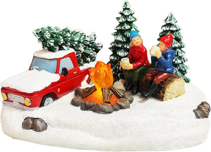 Moments In Time Christmas Village Scene - LED Campfire Display | Battery Operated (4.3" H x 6.6" W x 4.3" D)