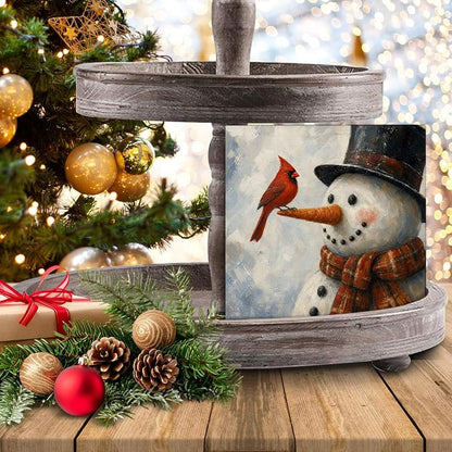 This listing: Christmas Snowman Decor Red Cardinal Wood Sign – 5 x 5 inches (Variation C)