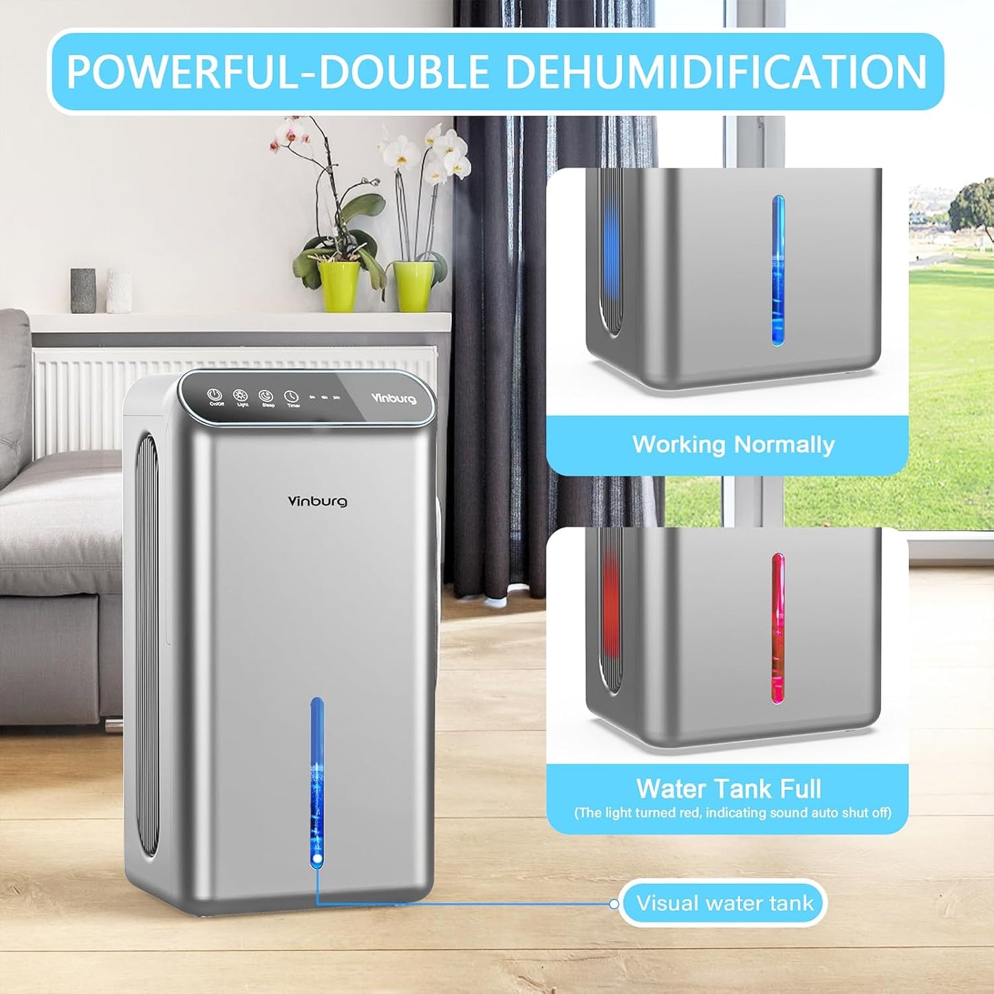 Skiennix Dehumidifier - Quiet 1000 Sq.Ft. Home Unit with Auto Shut Off & Aromatherapy | 7-Color LED Light