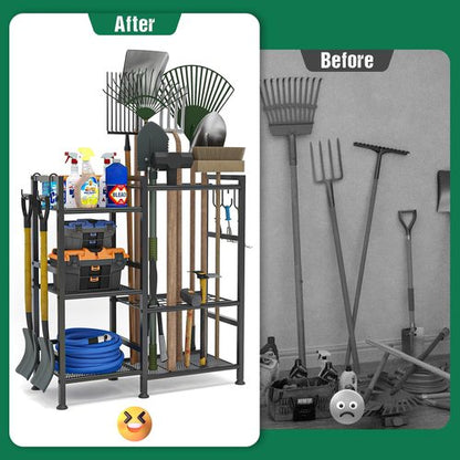 Keomaisyto Garden Tool Organizer - Heavy Duty 3-Tier Storage Rack with 35 Long-Handled Tool Slots | Ideal for Garage & Shed
