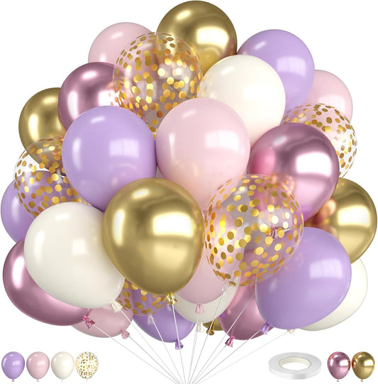 Metallic Pink & Purple Balloons - 12 Inch Confetti Balloons for Girls' Birthday & Baby Shower Decor