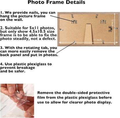JCJMY 5x11 Picture Frame - Rustic Brown Wall Hanging & Tabletop Display | Shatter Resistant Plexiglass