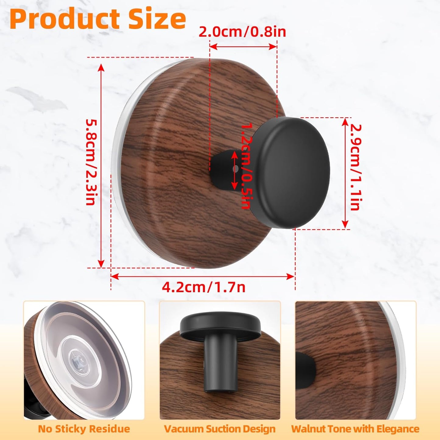 Walnut Suction Cup Wreath Hanger - No Drill Hook for All Seasons | 2 Pack for Front Door/Window